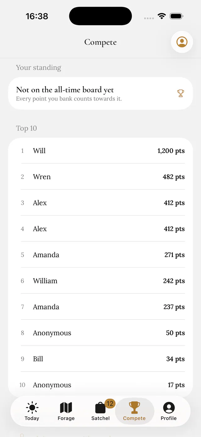 Compete: the top ten players by points
